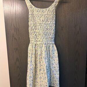 Free People Cream Floral Smocked Sundress with Blue & Green Flowers